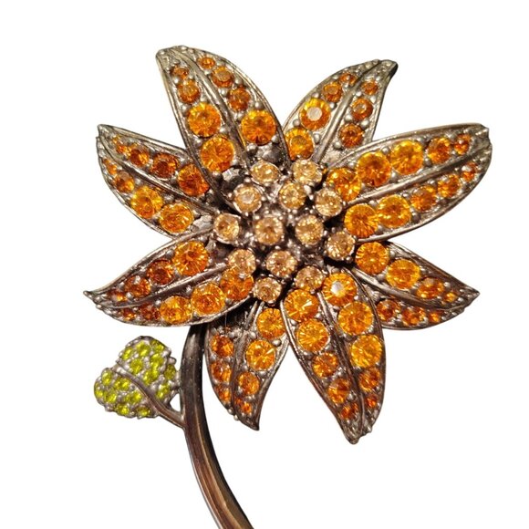Joan Rivers Magnificent Lily Flower Large Rhinestone Brooch Amber Colored Stones - Picture 4 of 6